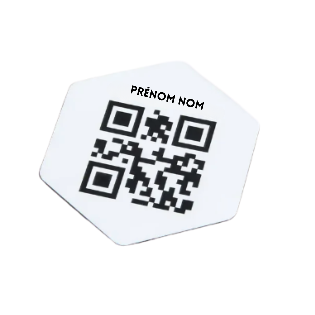 Plaque QR Code hexagonale gravée (argent) format 5×5 cm