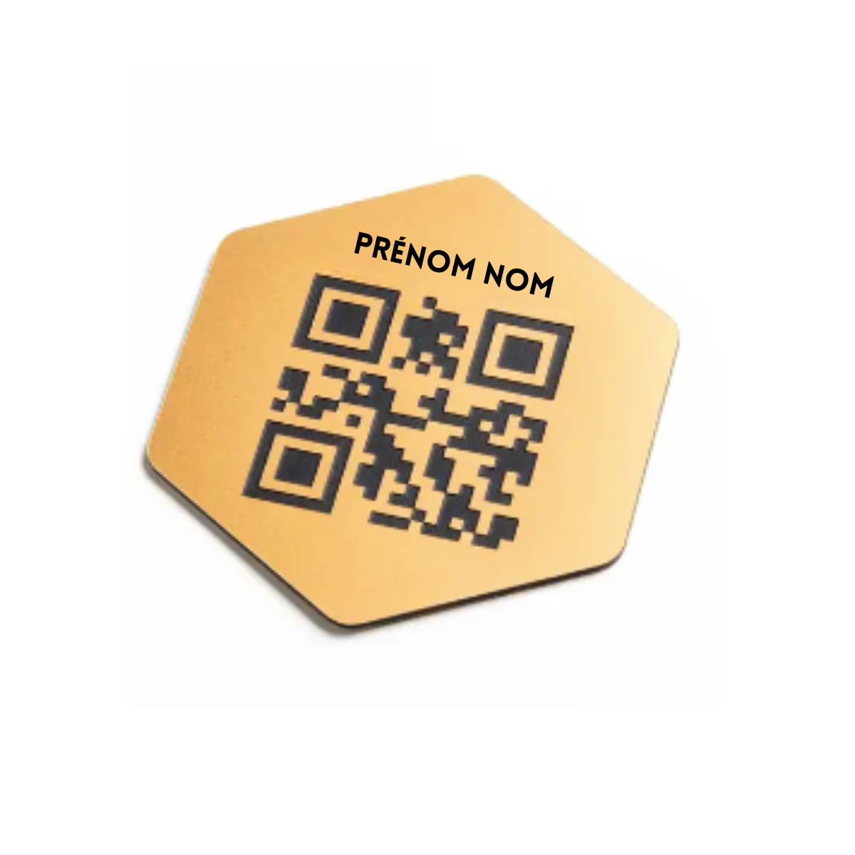Plaque QR Code hexagonale gravée (or) format 5×5 cm