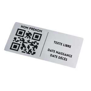Plaque QR code - Rectangle + Texte (4 x 6 cm) (argent)